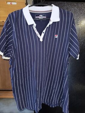 FILA Navy Pinstripe Polo with White Collar